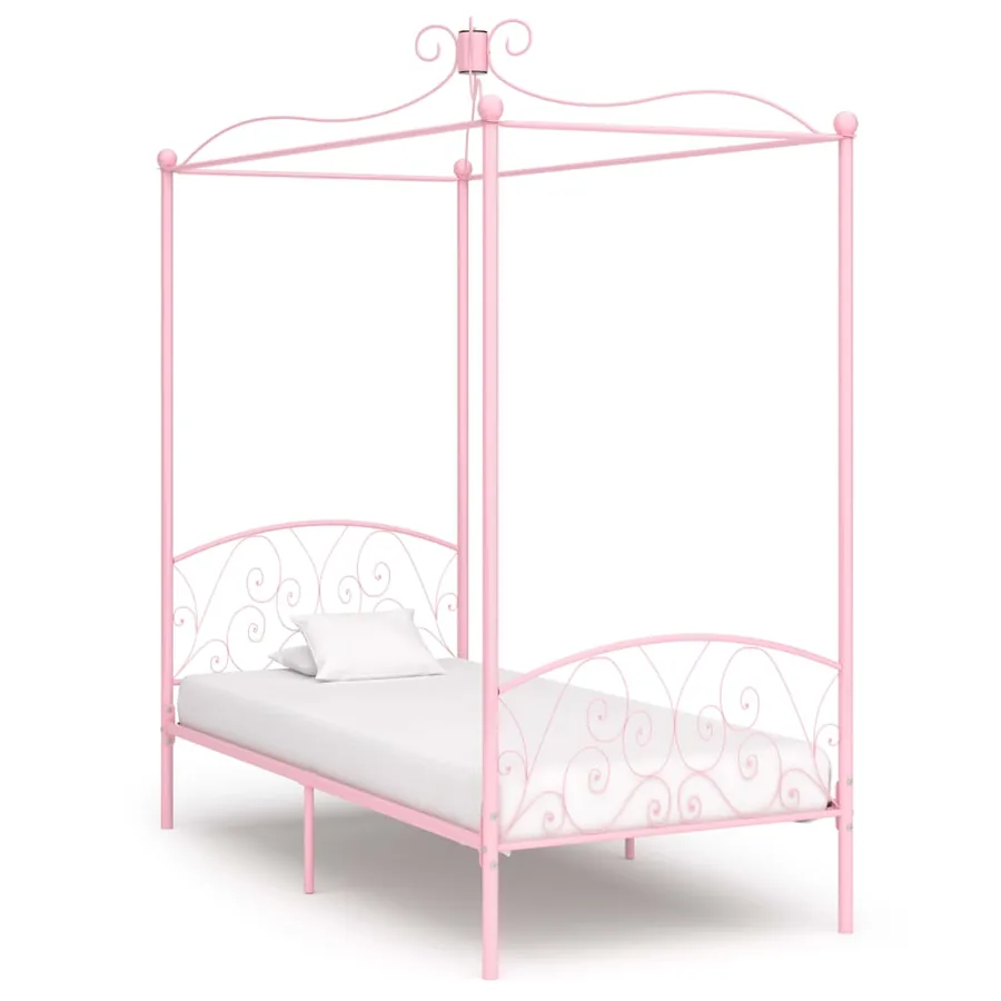 Cadre de lit à baldaquin sans matelas rose métal 100x200 cm