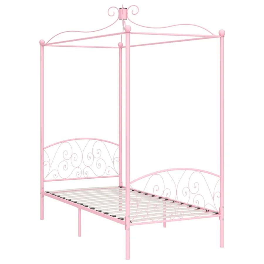 Cadre de lit à baldaquin sans matelas rose métal 100x200 cm - 2