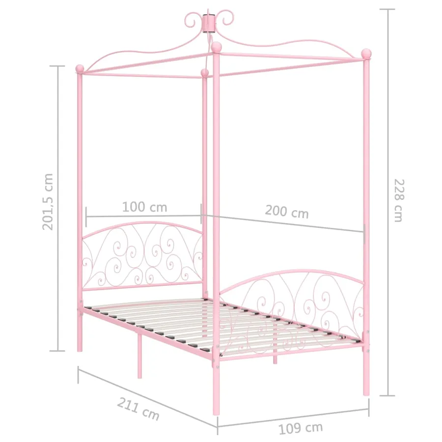 Cadre de lit à baldaquin sans matelas rose métal 100x200 cm - 6
