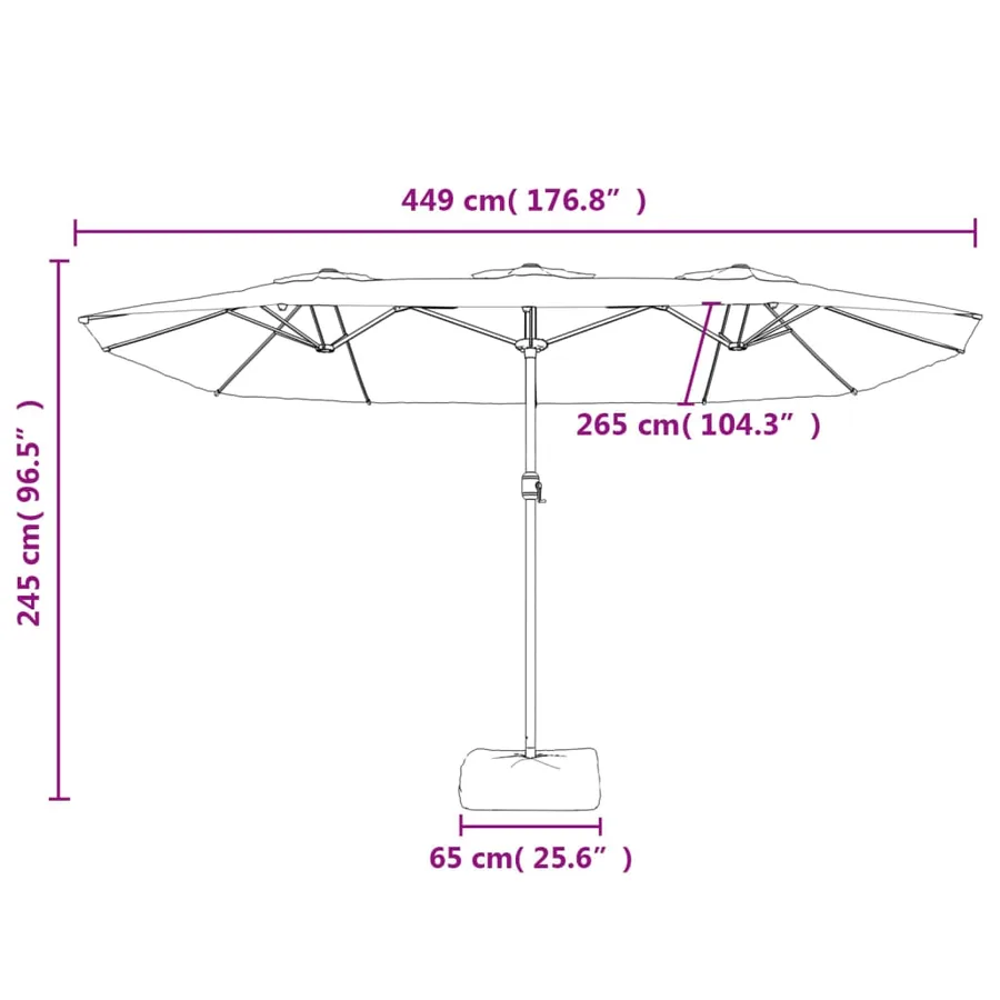 Parasol de jardin à double tête avec LED vert 449x265 cm - 10