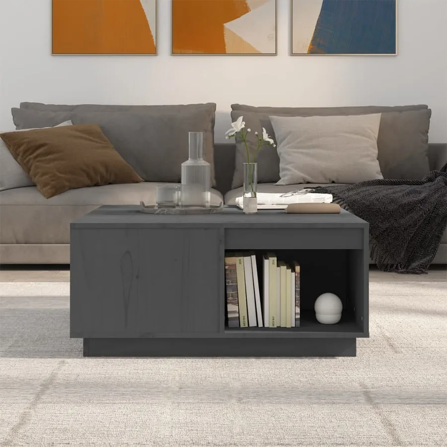 Table basse Gris 80x81x36,5 cm Bois massif de pin - 3