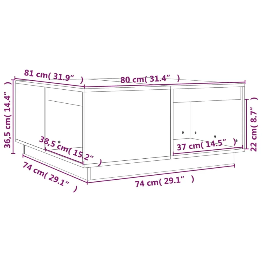 Table basse Gris 80x81x36,5 cm Bois massif de pin - 8