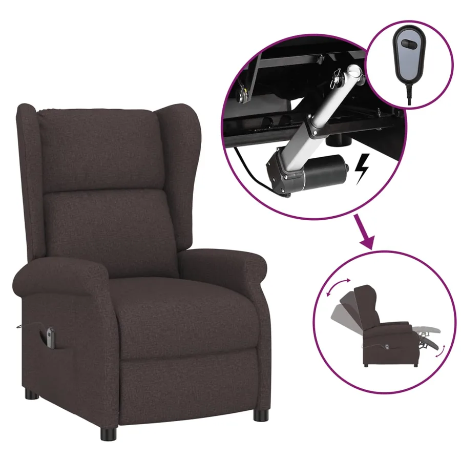 Fauteuil inclinable électrique à oreilles marron foncé tissu - 2