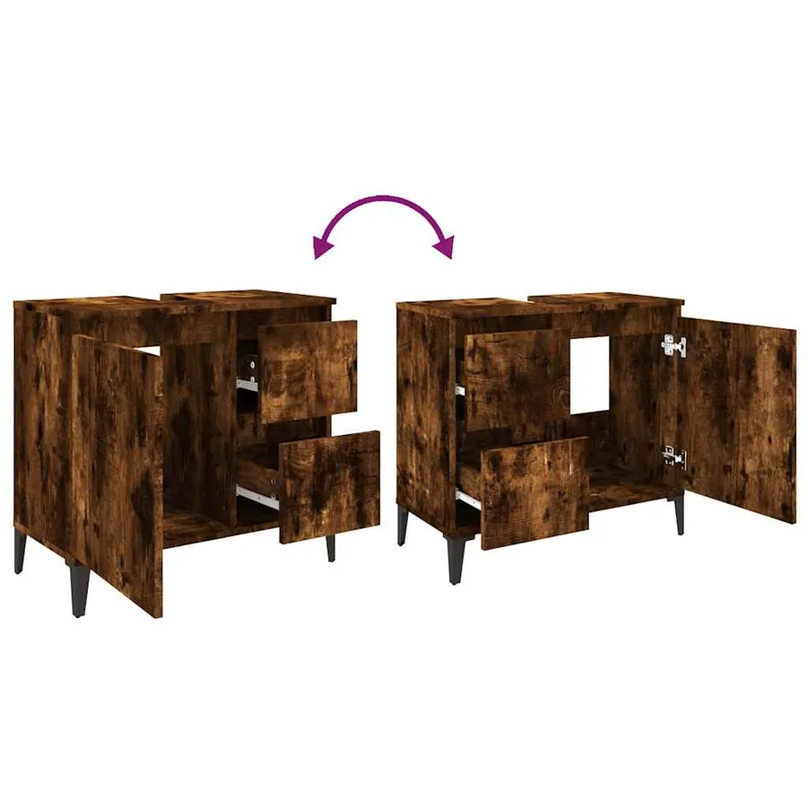 Armoire de bain chêne fumé 65x33x60 cm bois d'ingénierie - 10