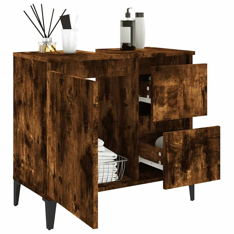 Armoire de bain chêne fumé 65x33x60 cm bois d'ingénierie - 4