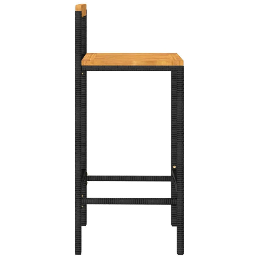 Tabourets de bar lot de 2 noir résine tressée et bois d'acacia - 5