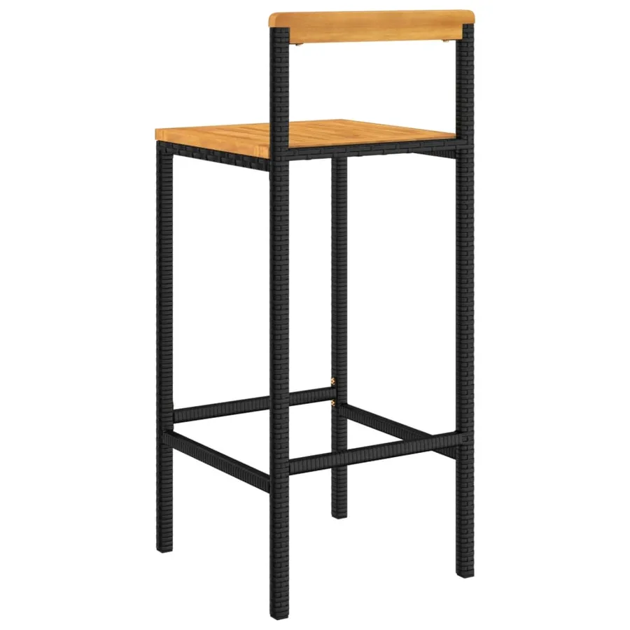 Tabourets de bar lot de 2 noir résine tressée et bois d'acacia - 6