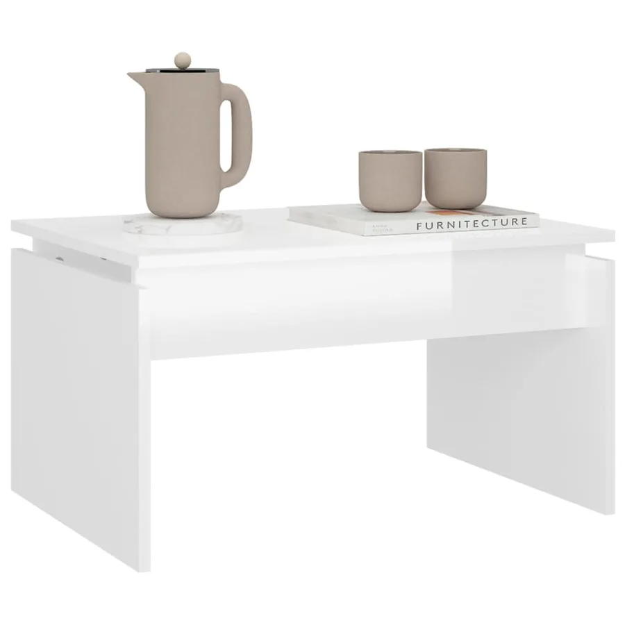 Table basse blanc brillant 68x50x38 cm bois d'ingénierie - 4