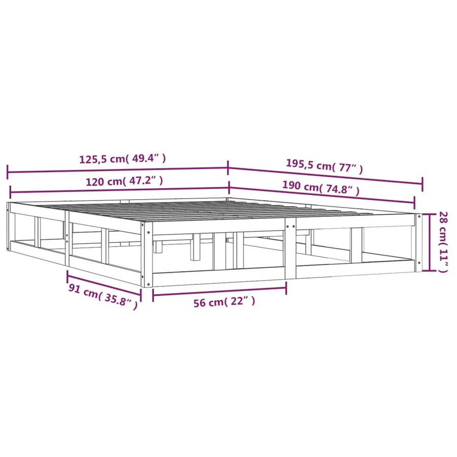 Cadre de lit sans matelas blanc 120x190 cm bois massif - 9