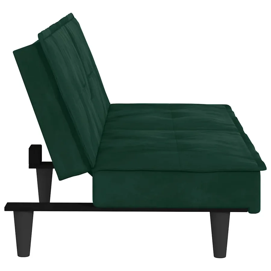 Canapé-lit avec porte-gobelets vert foncé velours - 6