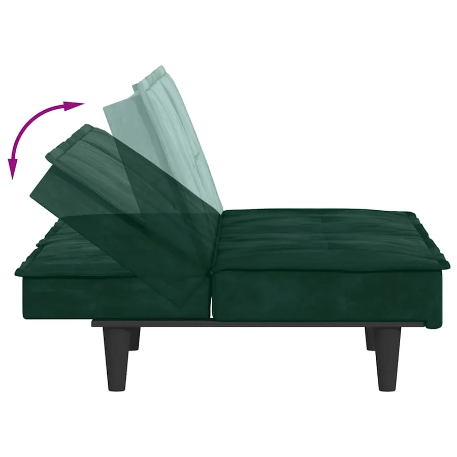 Canapé-lit avec porte-gobelets vert foncé velours - 9