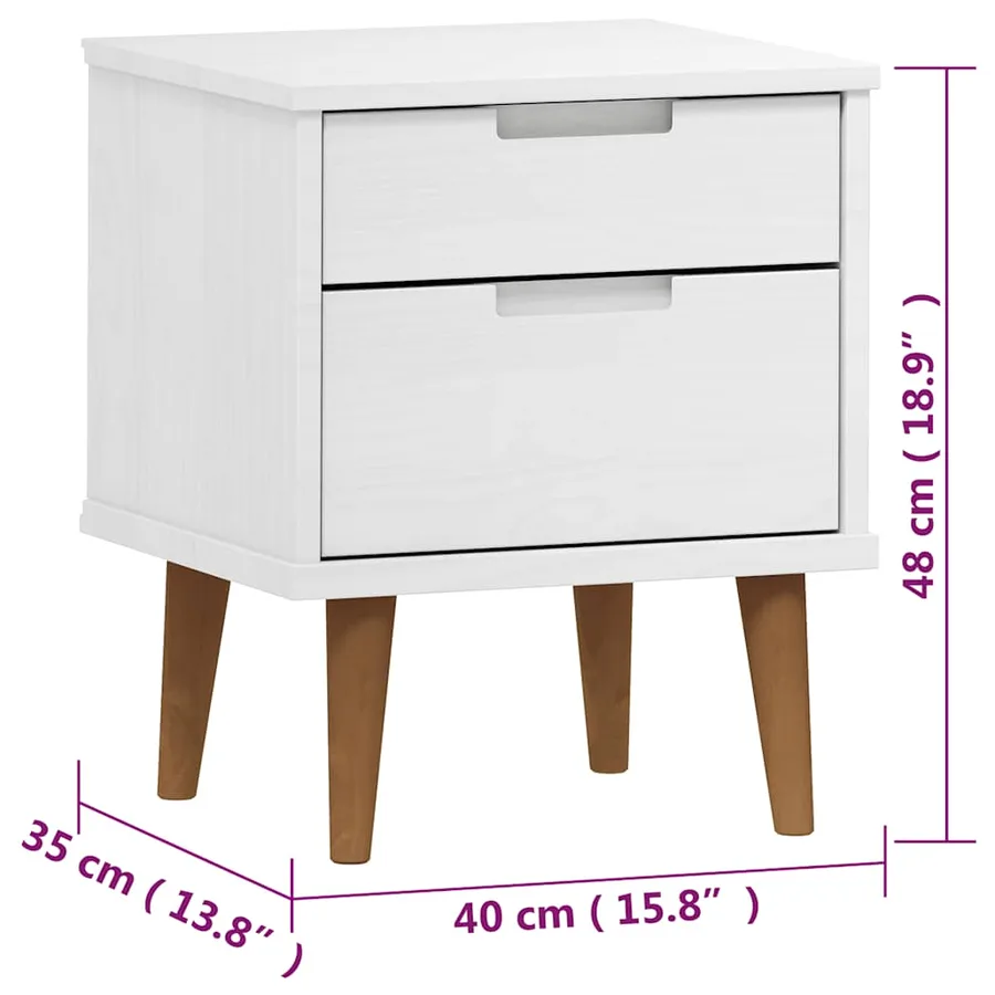 Table de chevet MOLDE Blanc 40x35x48 cm Bois de pin massif - 8