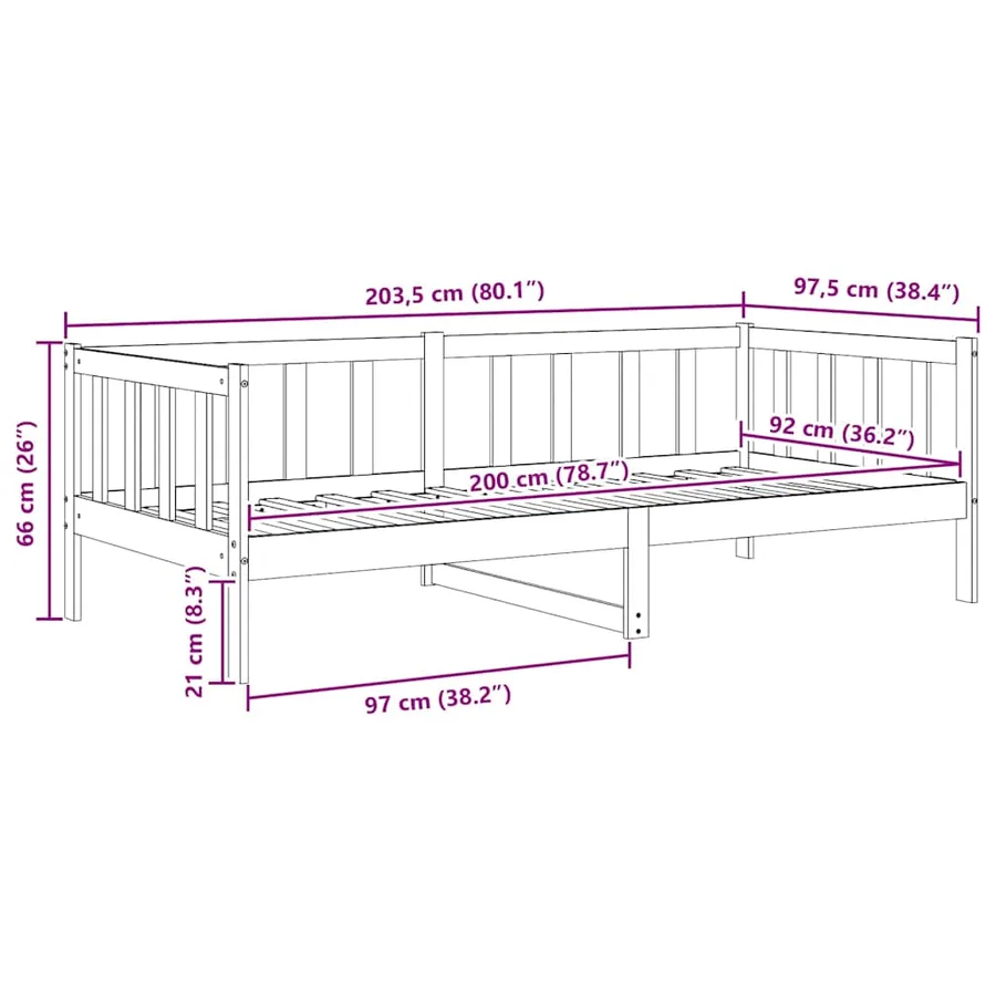 Lit de jour sans matelas gris bois de pin massif 90x200 cm - 11