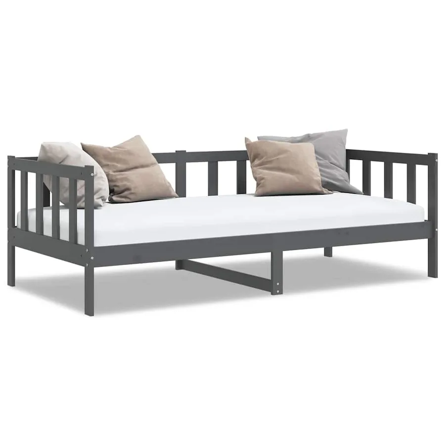 Lit de jour sans matelas gris bois de pin massif 90x200 cm - 2