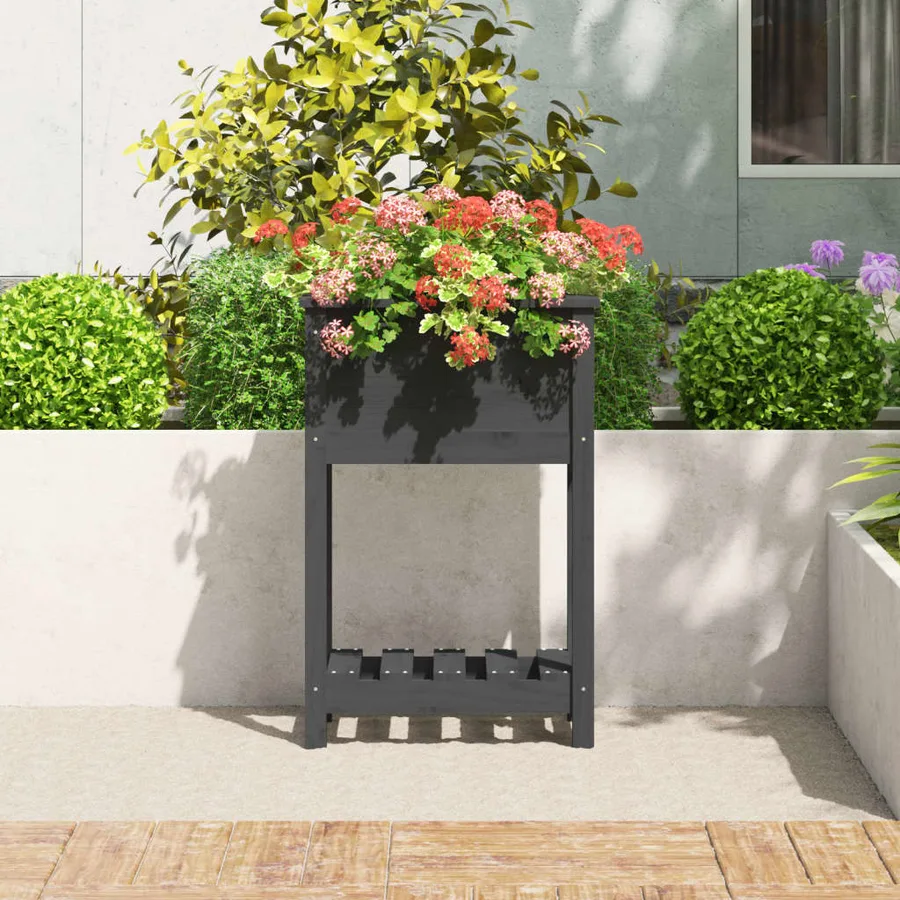 Jardinière avec étagère Gris 54x34,5x81 cm Bois massif de pin - 3