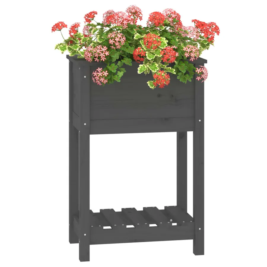 Jardinière avec étagère Gris 54x34,5x81 cm Bois massif de pin - 4
