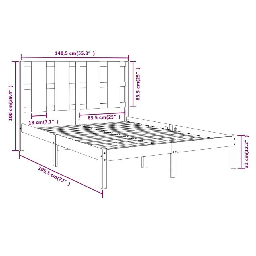 Cadre de lit sans matelas 135x190 cm bois massif - 6