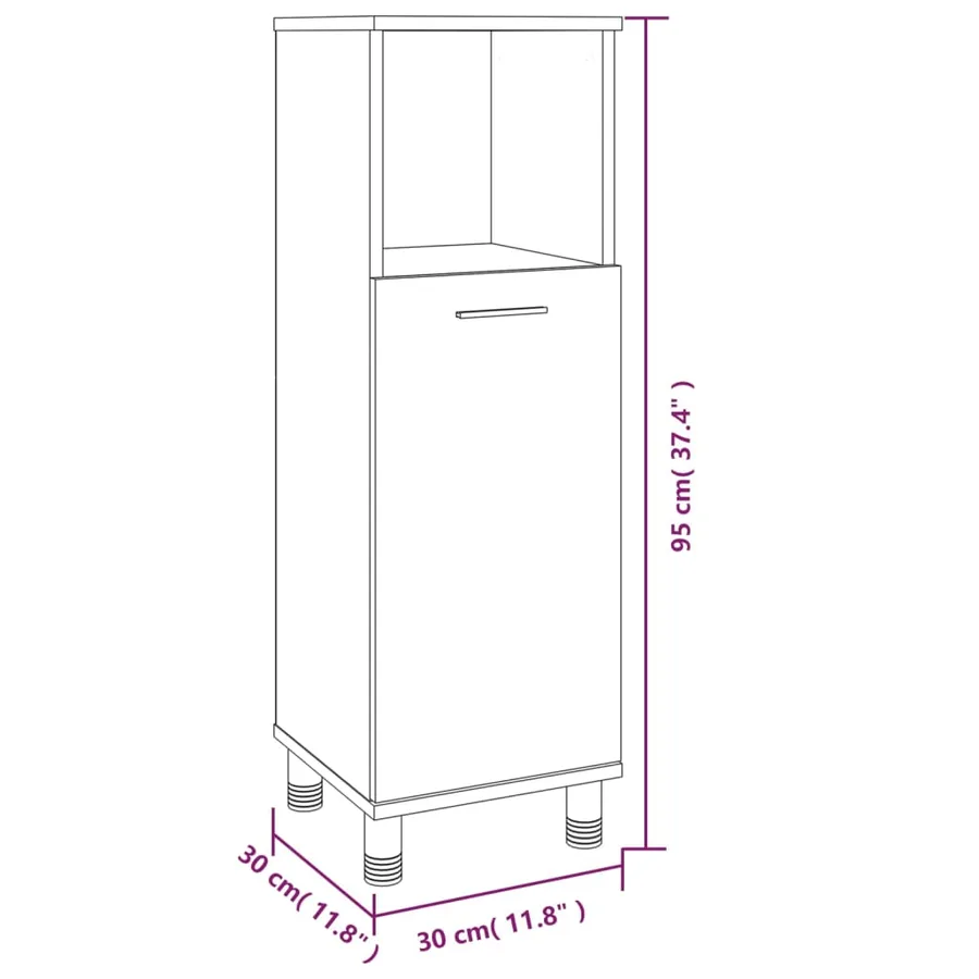 Armoire de bain Sonoma gris 30x30x95 cm Bois d'ingénierie - 10