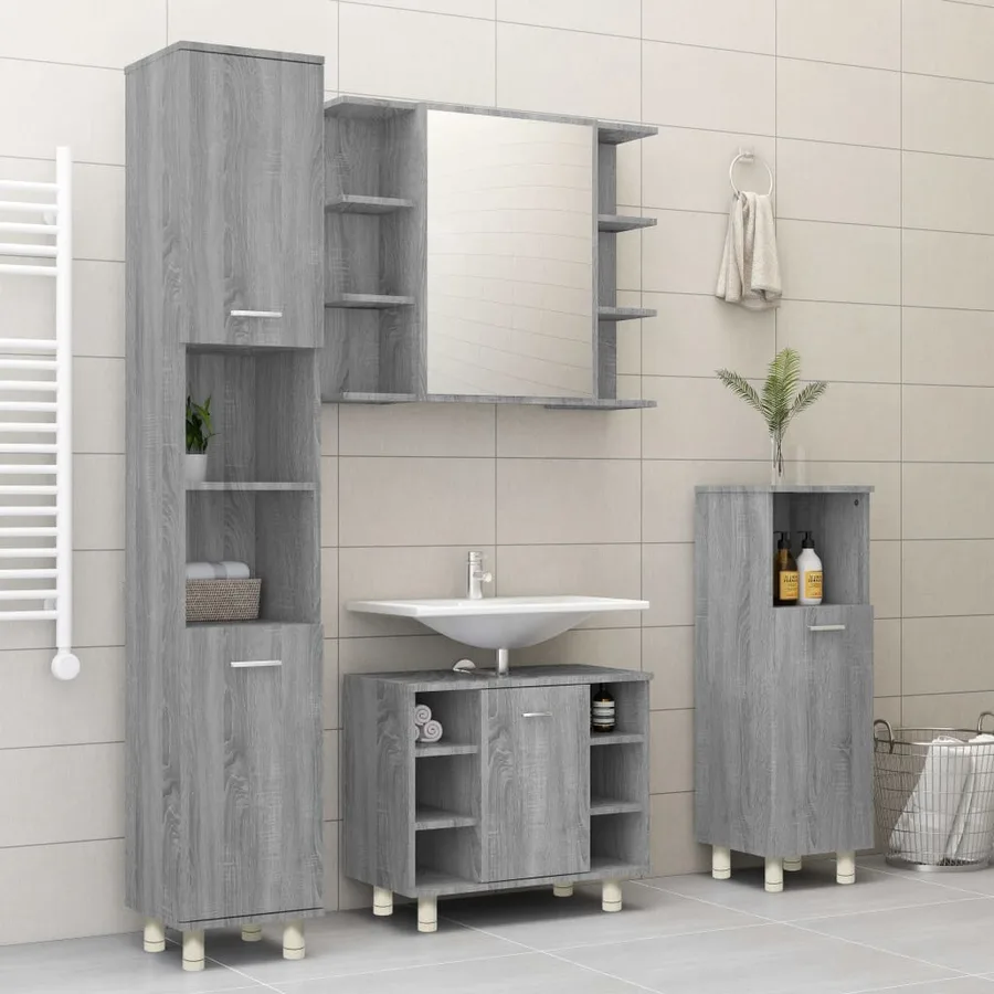 Armoire de bain Sonoma gris 30x30x95 cm Bois d'ingénierie - 3
