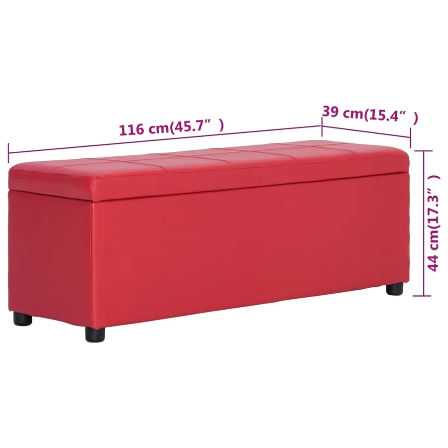 Banc avec compartiment de rangement 116 cm Rouge Similicuir - 8