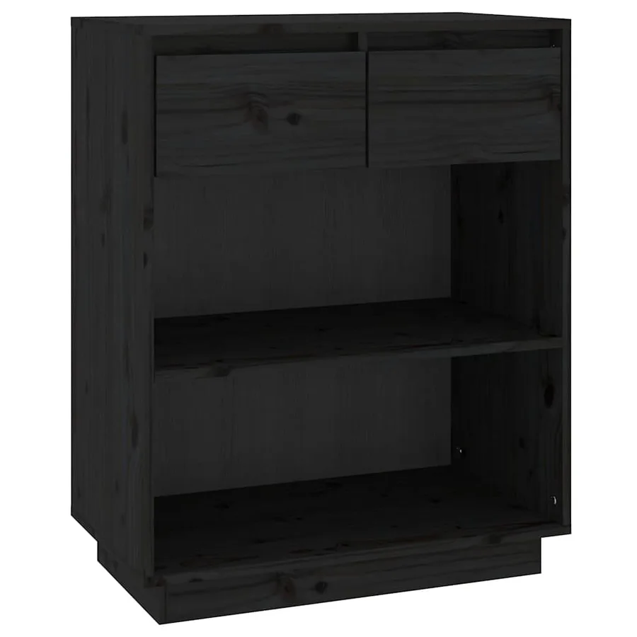 Armoire console Noir 60x34x75 cm Bois de pin solide - 2