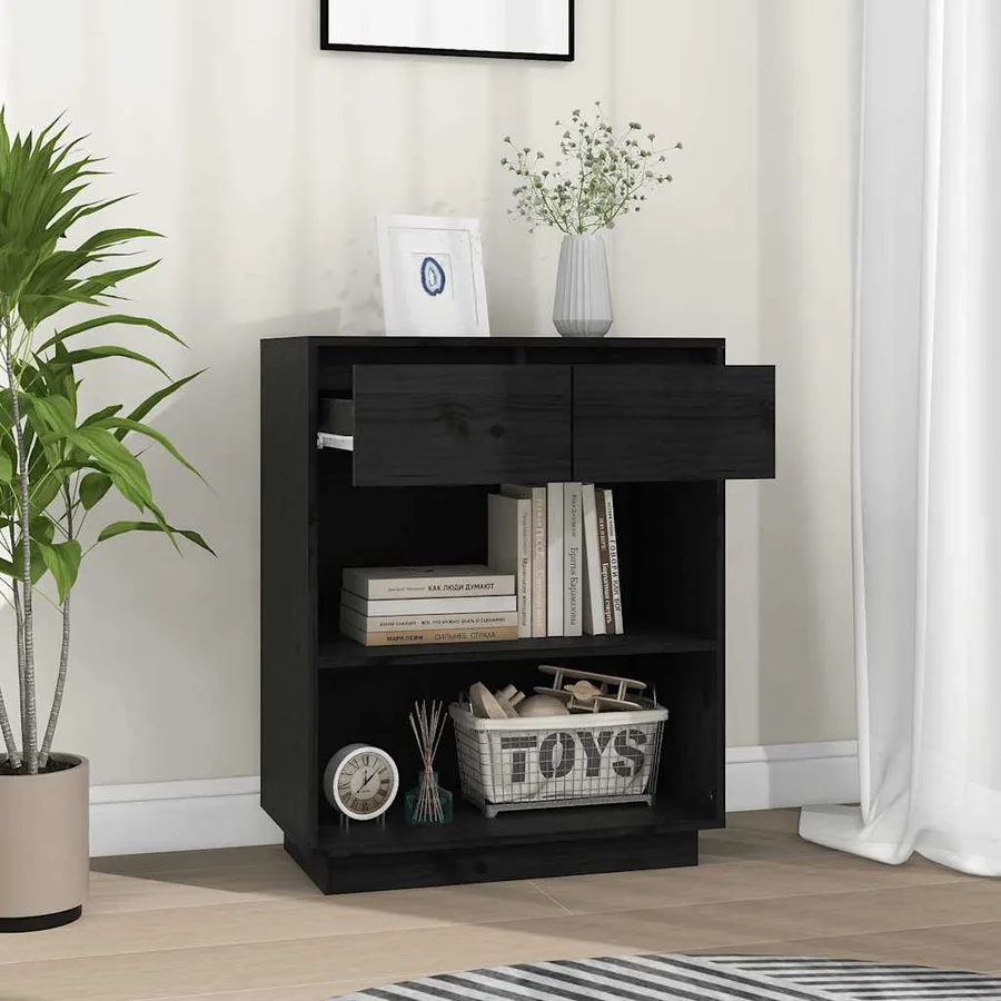 Armoire console Noir 60x34x75 cm Bois de pin solide - 3