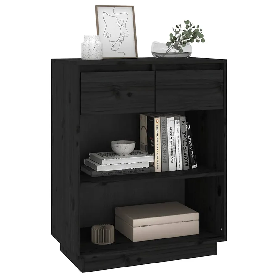 Armoire console Noir 60x34x75 cm Bois de pin solide - 4