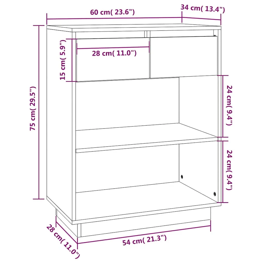 Armoire console Noir 60x34x75 cm Bois de pin solide - 9