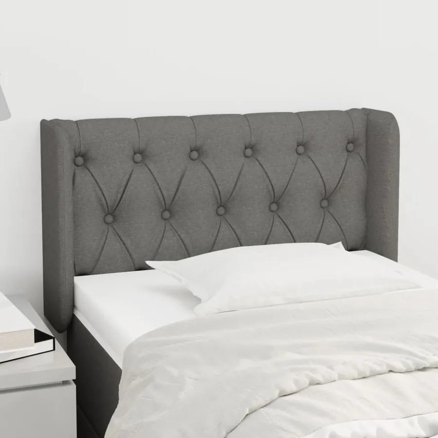 Tête de lit avec oreilles Gris foncé 83x16x78/88 cm Tissu