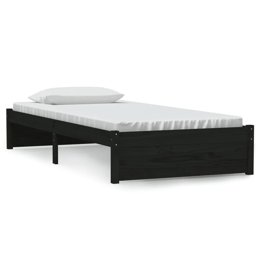 Cadre de lit sans matelas noir bois massif 90x190 cm - 2