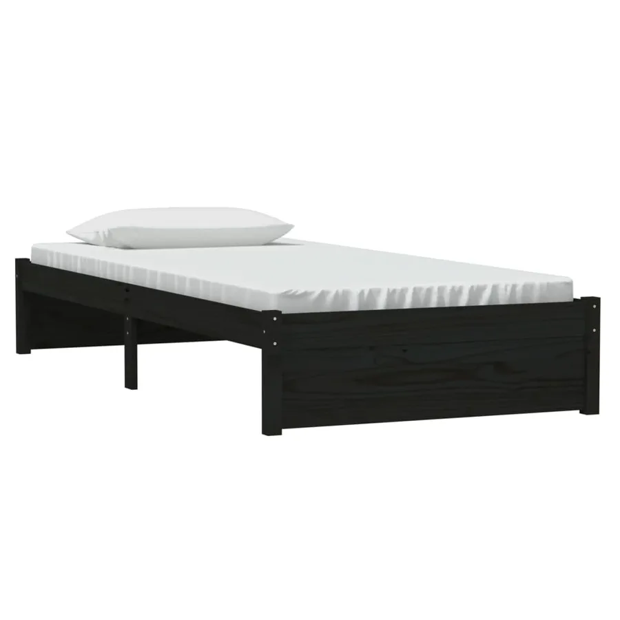 Cadre de lit sans matelas noir bois massif 90x190 cm - 3