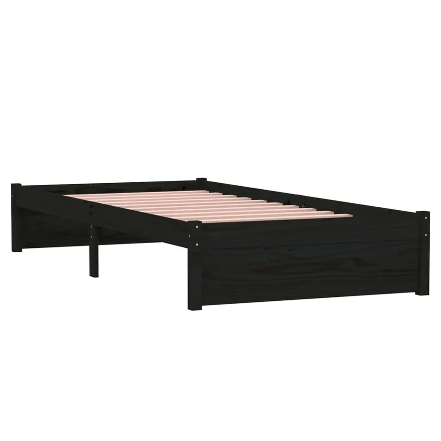 Cadre de lit sans matelas noir bois massif 90x190 cm - 4