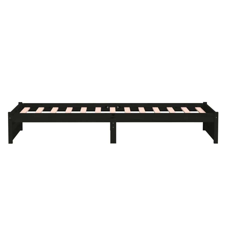Cadre de lit sans matelas noir bois massif 90x190 cm - 6