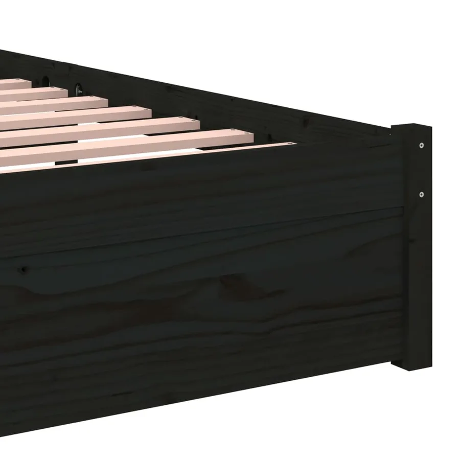 Cadre de lit sans matelas noir bois massif 90x190 cm - 7
