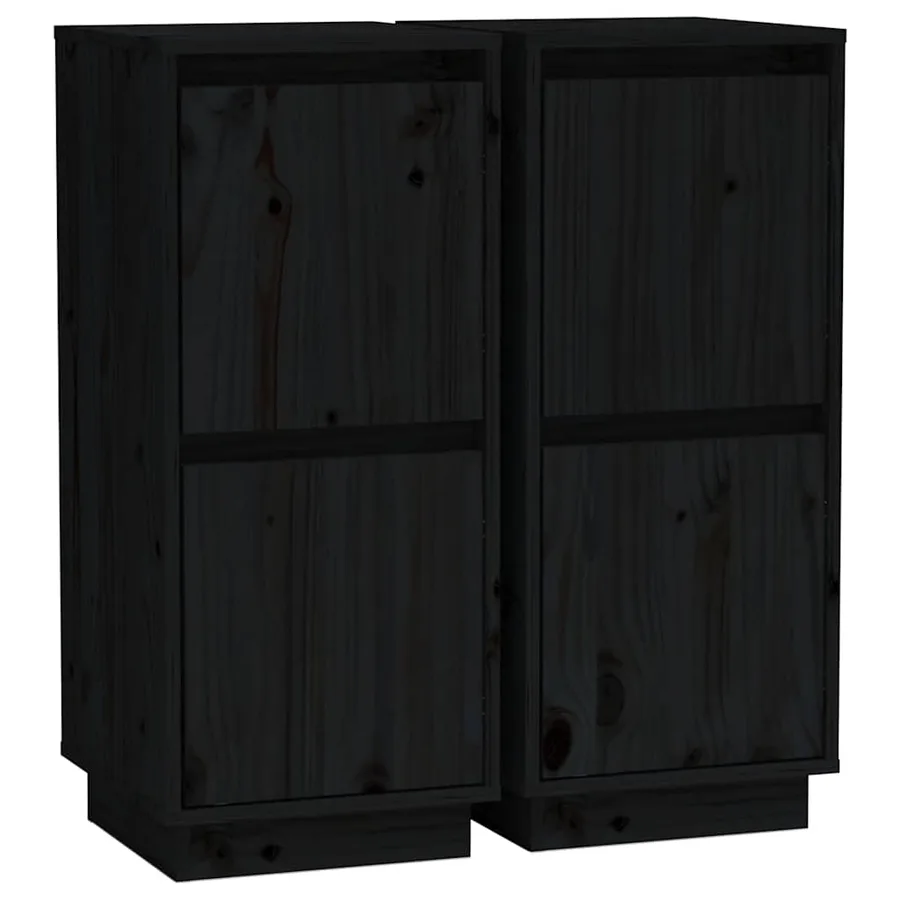 Buffets 2 pcs Noir 31,5x34x75 cm Bois massif de pin - 2