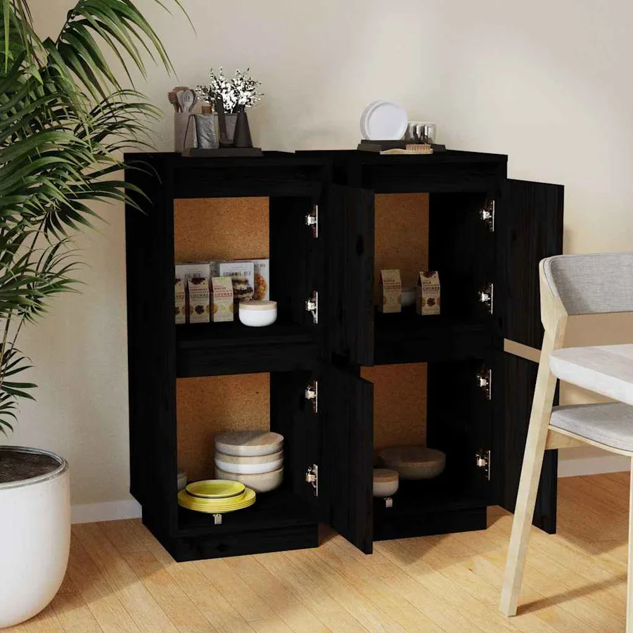 Buffets 2 pcs Noir 31,5x34x75 cm Bois massif de pin - 3