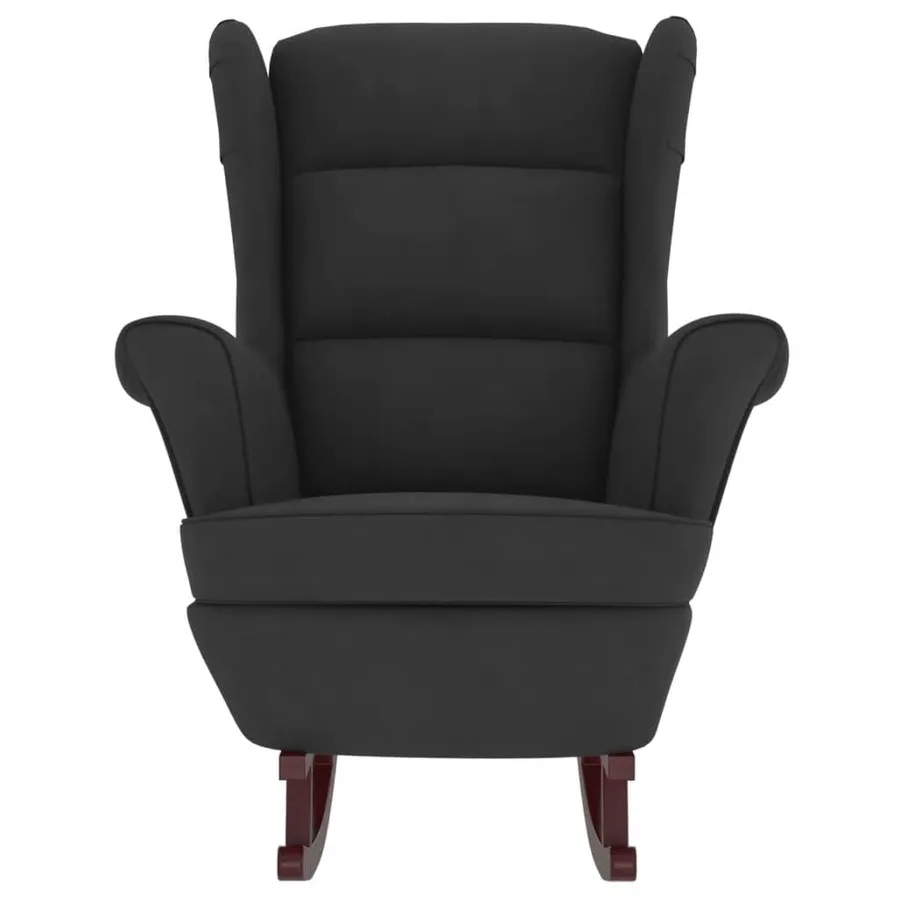 Fauteuil à bascule à oreilles en velours noir bois massif - 5
