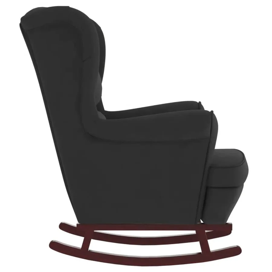 Fauteuil à bascule à oreilles en velours noir bois massif - 6