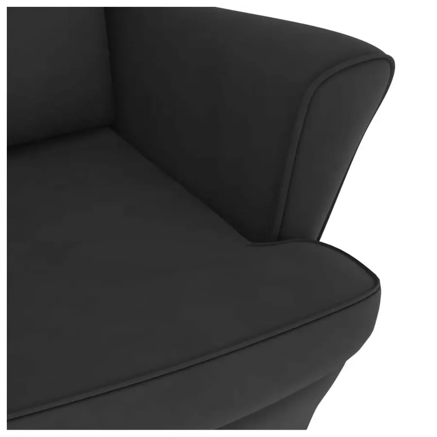 Fauteuil à bascule à oreilles en velours noir bois massif - 8