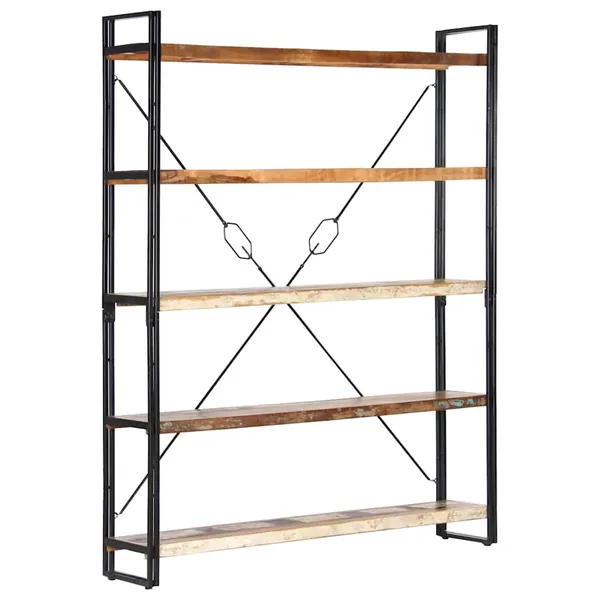 Bibliothèque 5 niveaux 140x30x180cm Bois solide de récupération