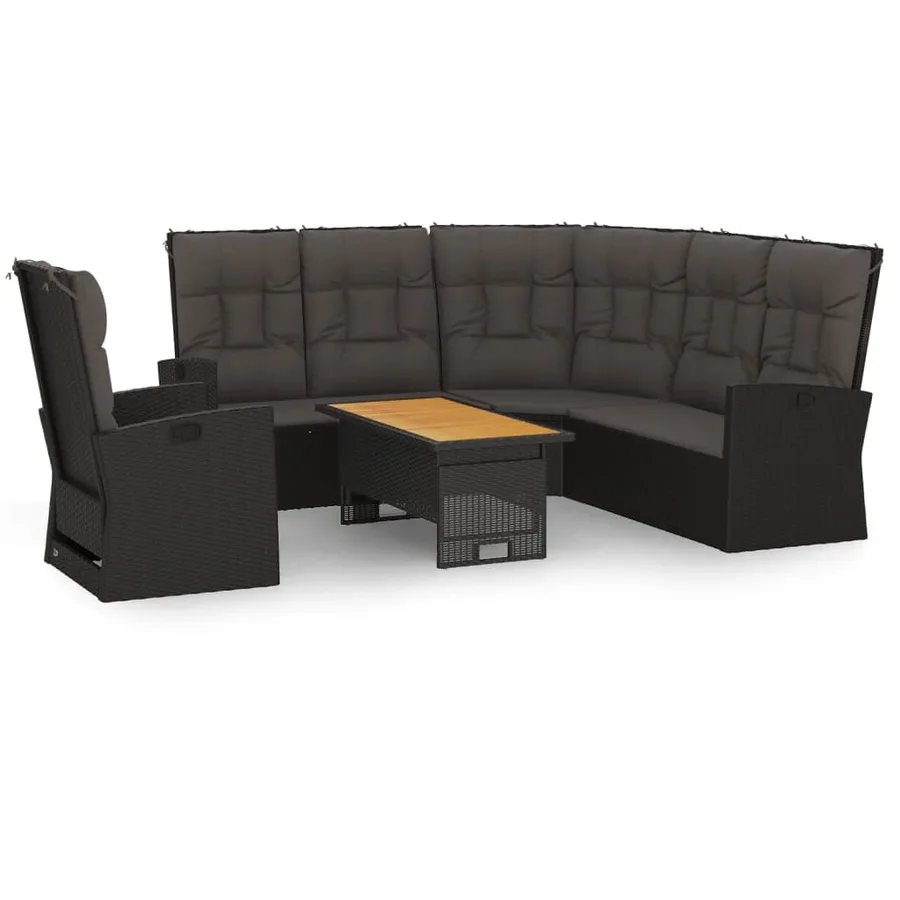 Salon de jardin 3 pcs avec coussins Noir Résine tressée - 2