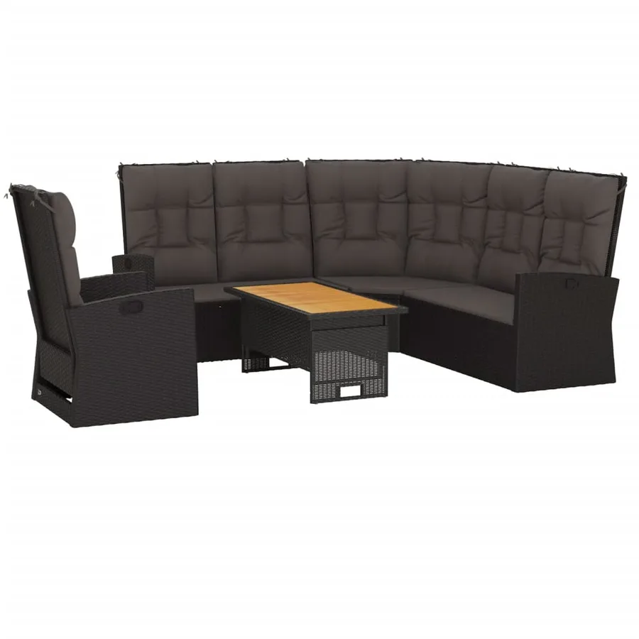 Salon de jardin 3 pcs avec coussins Noir Résine tressée - 3
