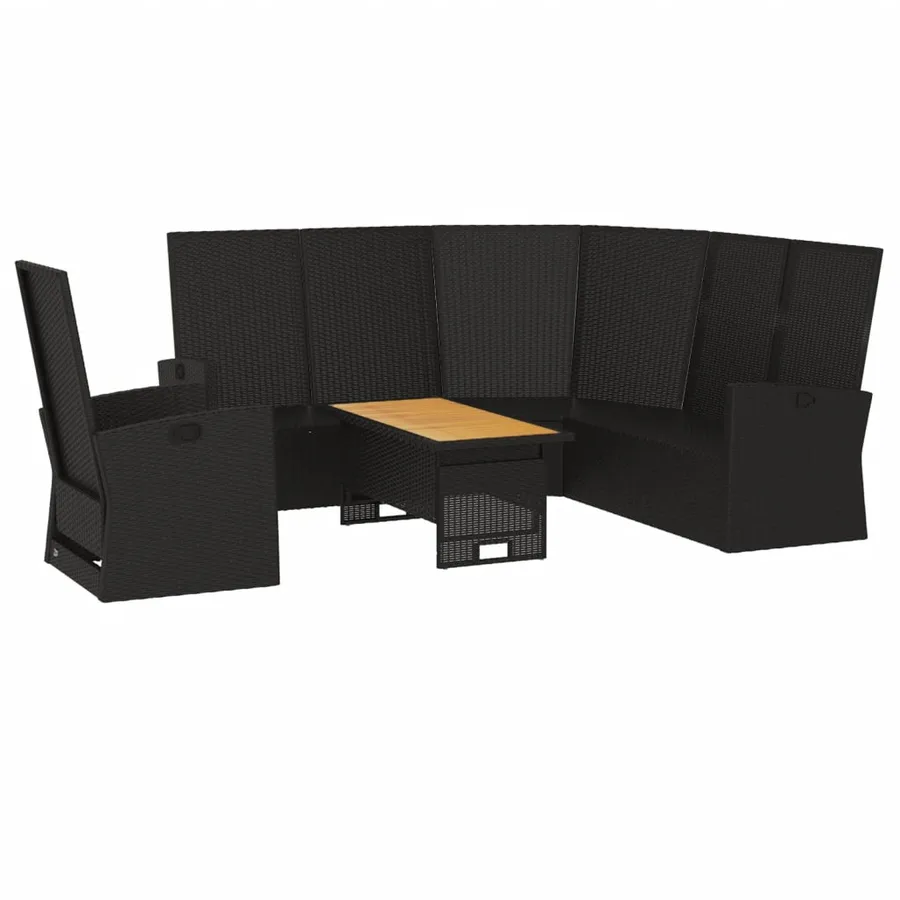 Salon de jardin 3 pcs avec coussins Noir Résine tressée - 4