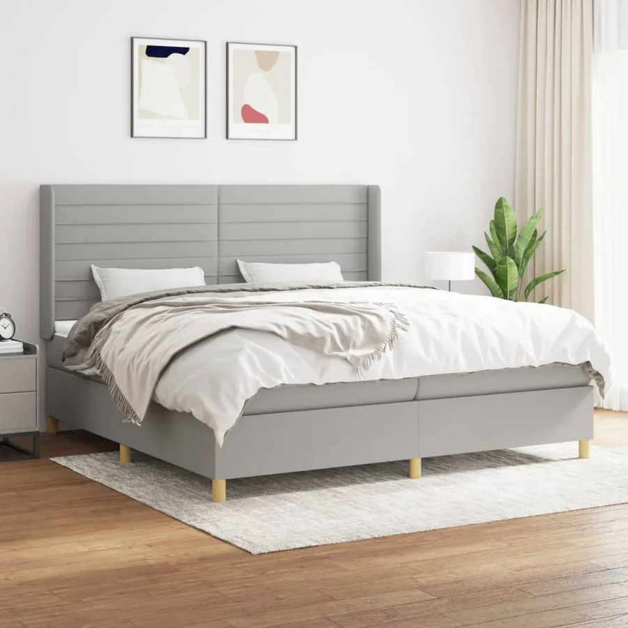 Sommier à lattes de lit avec matelas Gris clair 200x200cm Tissu