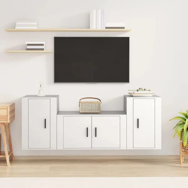 Ensemble de meubles TV 3 pcs Blanc Bois d'ingénierie