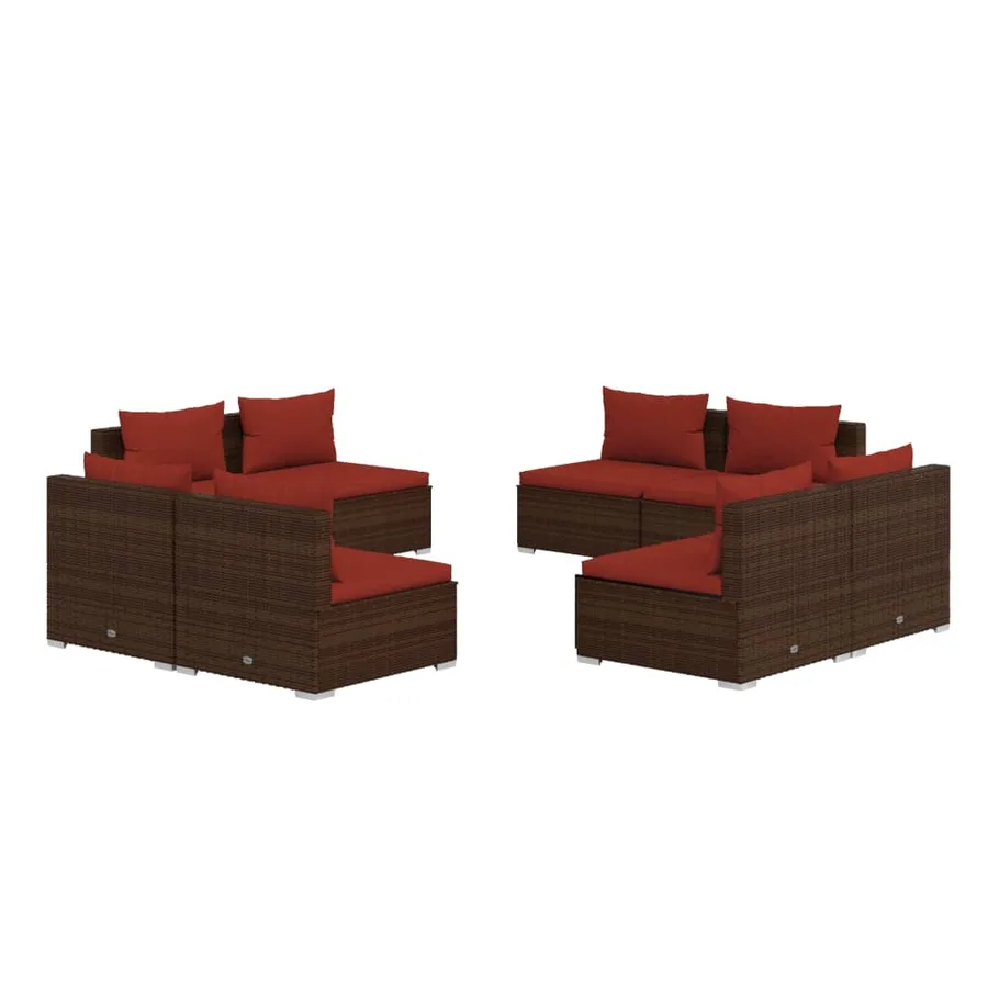 Salon de jardin 8 pcs avec coussins résine tressée marron - 2