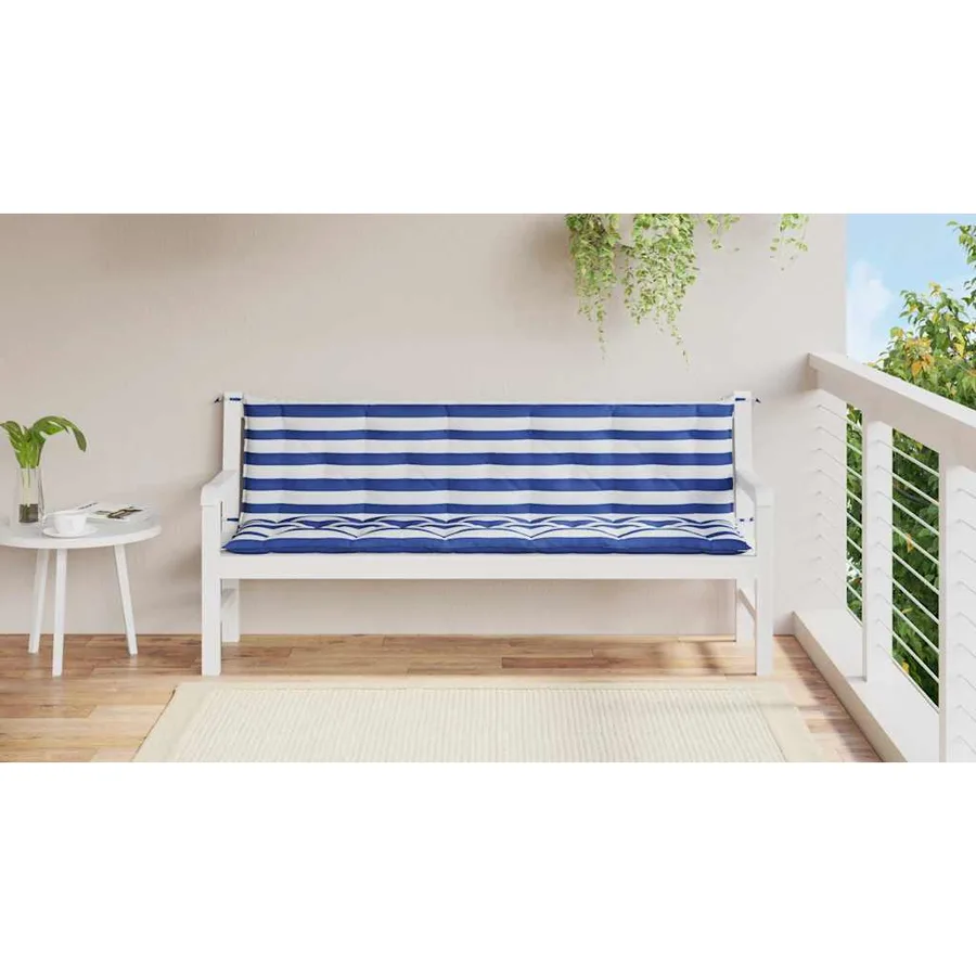 Coussins de banc de jardin lot de 2 rayures bleues/blanches - 3