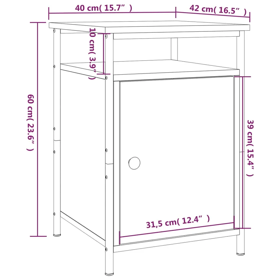 Table de chevet chêne marron 40x42x60 cm bois d'ingénierie - 12