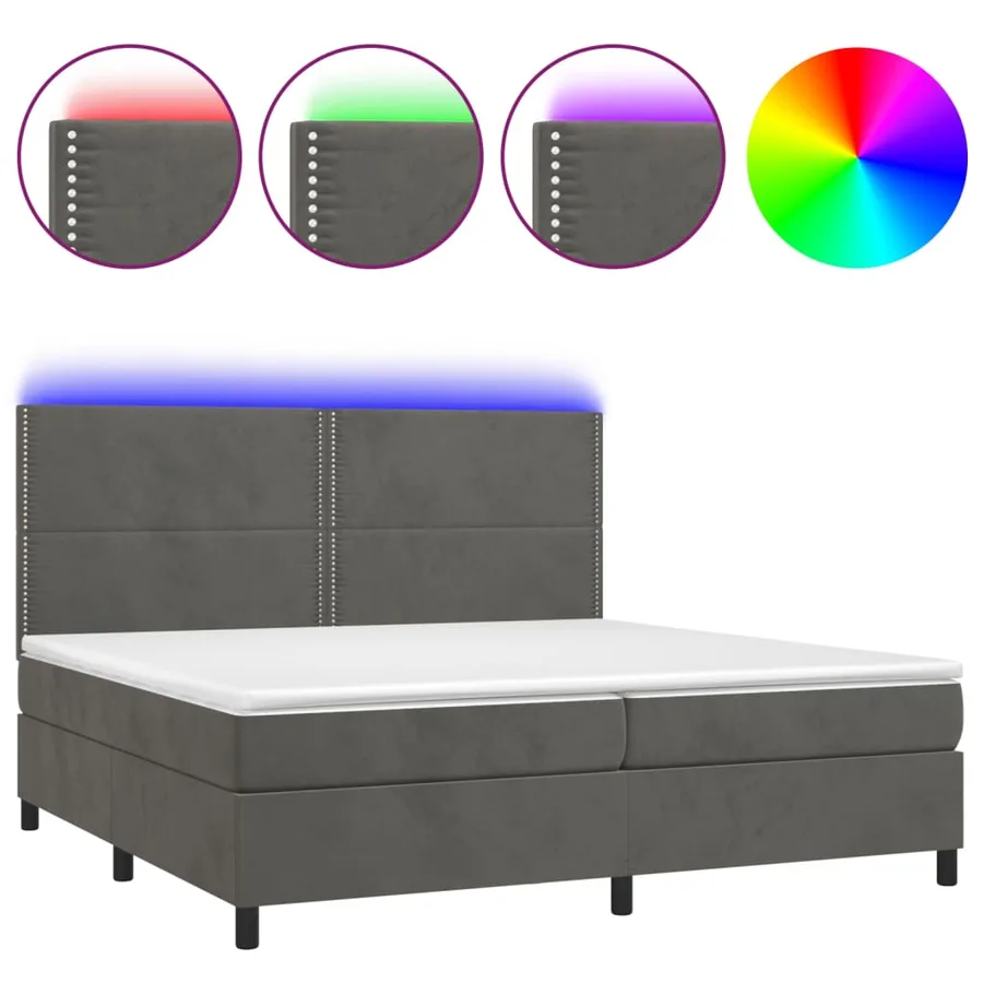 Sommier à lattes de lit matelas et LED Gris foncé 200x200 cm - 2
