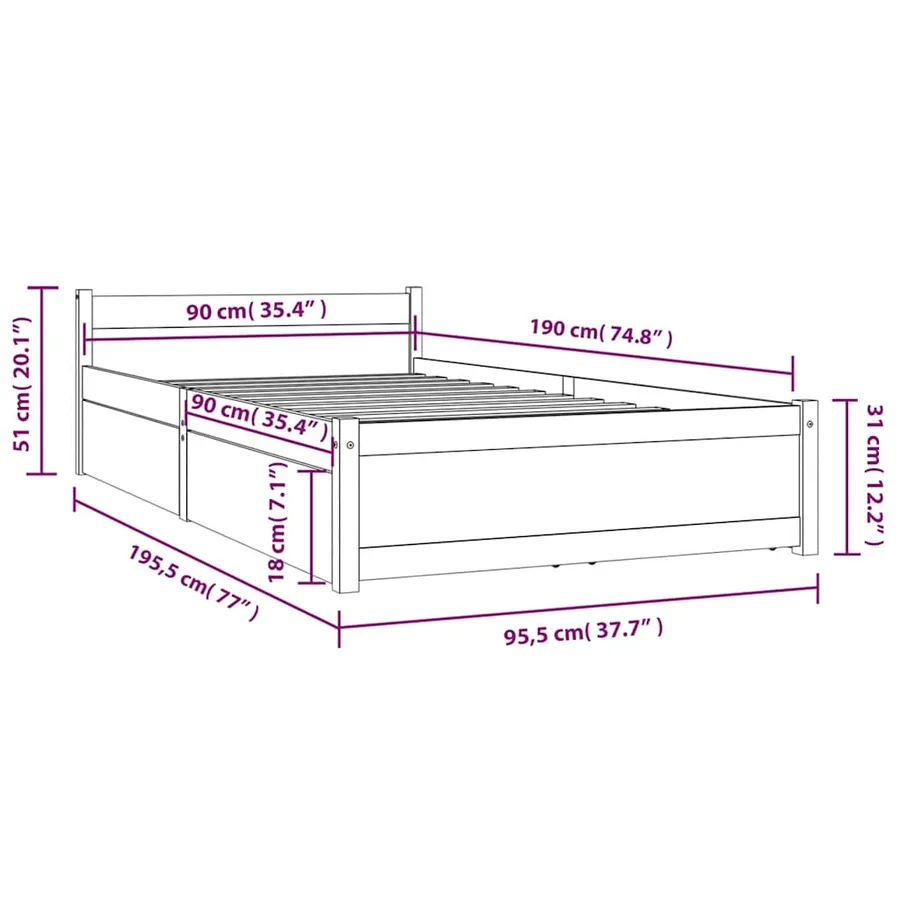 Cadre de lit sans matelas avec tiroirs blanc - 6